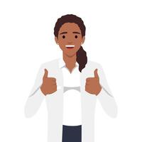 Young doctor in a medical coat shows gesture thumbs up two hands vector
