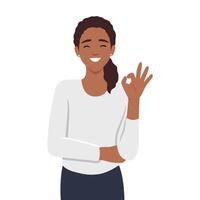 Beautiful woman showing OK sign. vector