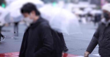 Walking people at the SHIBUYA crossing rainyday video