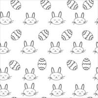 Seamless Easter bunny pattern. black and white hares, Happy Easter eggs, colorful eggs vector