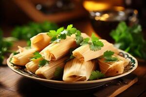 AI generated authentic mexican tamales. delectable and heavenly delicacy that will leave you craving for more photo