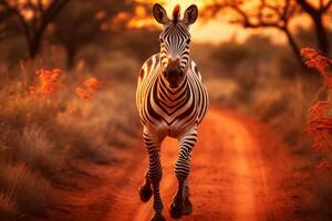 AI generated Capturing the breathtaking majestic beauty of a zebra on an unforgettable thrilling safari adventure photo