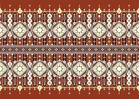 geometric flowers design on red brown background ethnic fabric seamless pattern for cloth carpet wallpaper wrapping etc. vector