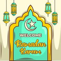 Ramadan Kareem with cartoon Islamic Illustration ornament vector