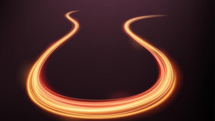 Gold Lights Trails, Long Time Exposure Motion Blur Effect, Vector Illustration