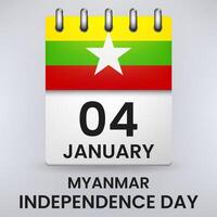 contento independencia día de myanmar con bandera, calendario concepto, vector ilustración