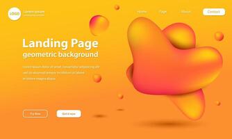 Landing Page Template with Gold Liquid Fluid Shapes For Business Website, Vector Illustration