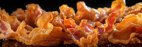 AI generated Deliciously crispy fried bacon strips background for food banners, menus, and breakfast promotions photo