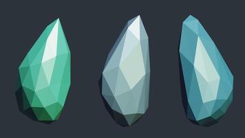 Polygonal Blue Stone Set, Isolated on Grey Background. 3D, Vector Illustration