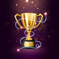 Realistic Golden Trophy with Blue Light in Motion and Sparks, Vector Illustration