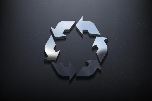 Recycle 3D Logo Design, Shiny Mockup Logo with Textured Wall. Realistic Vector, Vector Illustration