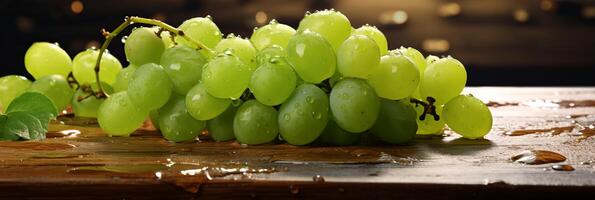 AI generated Fresh grapes - vibrant grapevine fruits for food poster, market advertisement, or wine promotion photo