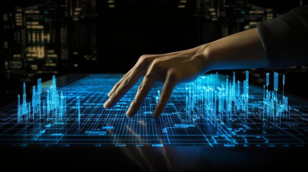 AI generated Business candlesticks graph chart and hud interface for online trading banner photo
