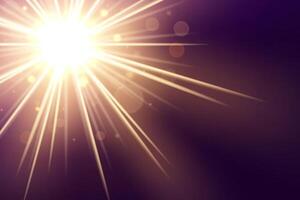 Gold Lights Shining with Lens Flare on Dark Background, Vector Illustration