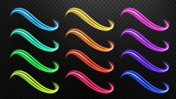 Elegant Wavy Line of Light In Colorful Set, Isolated and Easy to Edit, Vector Illustration