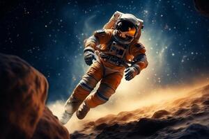 AI generated Astronaut floating in space on international day of human space flight celebration photo