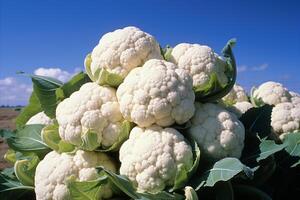 AI generated Bountiful fresh cauliflower harvest thriving on a modern and sustainable plantation field photo