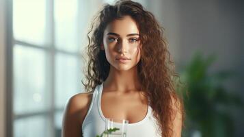 AI generated Active woman drinking water on blurred background, copy space, healthy lifestyle concept photo