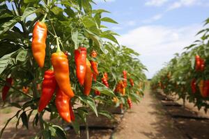 AI generated Lush and colorful chili pepper harvest thriving on a modern and technologically advanced plantation photo