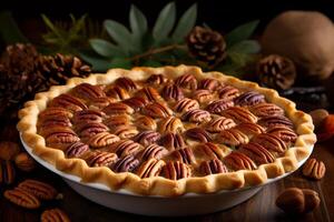 AI generated Delicious pecan pie - southern sweet and nutty dessert for restaurant menu with custom text space photo
