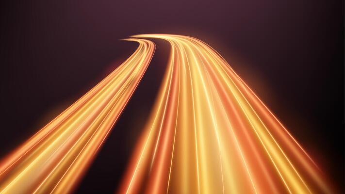 Gold Lights Trails, Long Time Exposure Motion Blur Effect, Vector Illustration