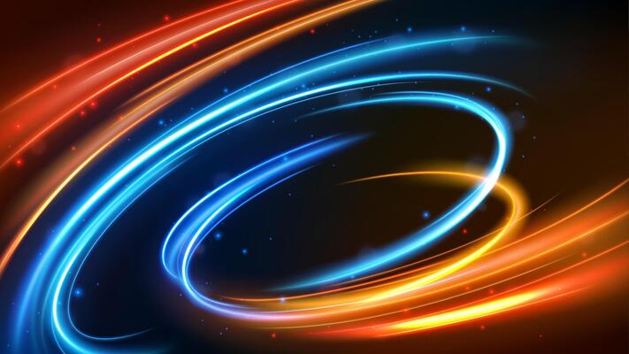 Blue and Orange Motion Lines Effect on Dark Background, Vector Illustration