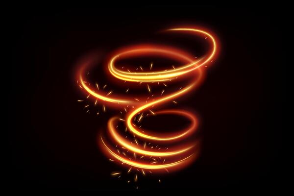 Glowing Fire Vortex, Elegant Gold Swirl, Vector Illustration