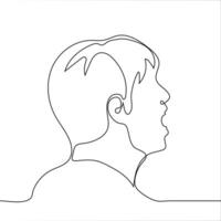 head of a man who screams - one line drawing. profile portrait of a man with his mouth wide open vector