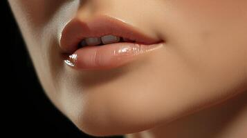 AI generated Close-up of elegant girls alluring sensual lips for beauty and fashion concepts photo