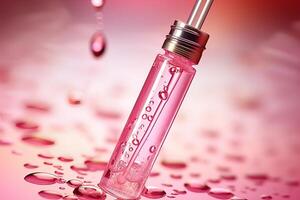 AI generated Cosmetic product on pink background with copyspace for captivating makeup enhancement advertisement photo