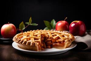 AI generated Delicious apple pie image with customizable text space for restaurant menu marketing photo