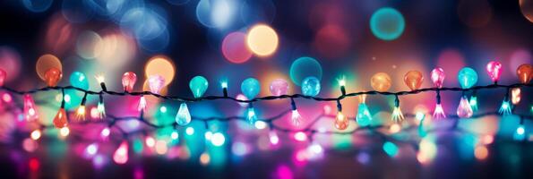 AI generated Holiday festive bokeh background banner for christmas and new years season celebration photo