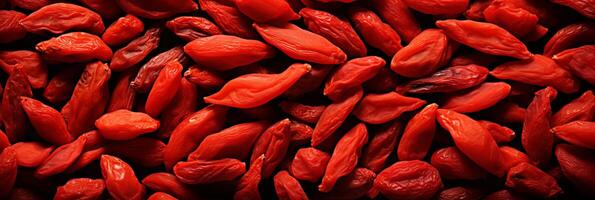 AI generated Delicious goji berries background banner. fresh organic berries for health food ads photo