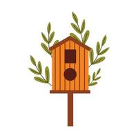 Vector birdhouse. Wooden house for birds. Spring birdhouse. Hand drawn style. White isolated background.