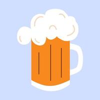 Glass of foam beer. Vector illustration in hand drawn style. Blue isolated background.