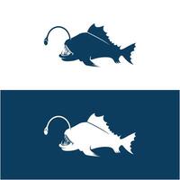 poderoso y único pescador de caña pescado logo vector