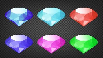 Diamonds with Many Colors Set, Low Poly Glossy, Vector Illustration