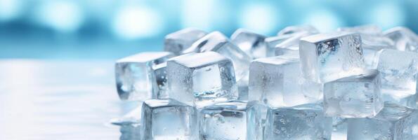 AI generated Ice cubes on defocused background with copy space for text, refreshing beverage and chilling concept photo