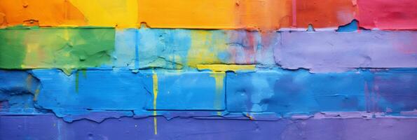 AI generated vibrant lgbt flag painted wall banner in a full frame image style photo