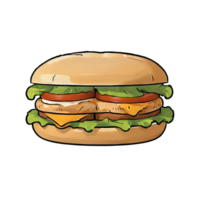 AI generated Chicken Sandwich Hand Drawn Cartoon Style Illustration png