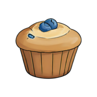 ai généré muffins myrtille main tiré dessin animé style illustration png