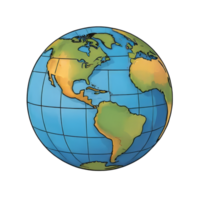 AI generated Earth Globe Hand Drawn Cartoon Style Illustration png