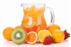 AI generated Invigorating Fruit-infused Water in Jug with Fresh Fruits, Perfect for Hydration and Detoxification photo