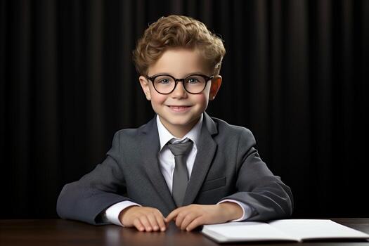 AI generated Cheerful boy wearing glasses with space for text, happy young child in spectacles photo