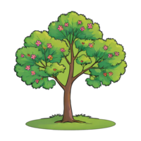 AI generated Flowering Tree Hand Drawn Cartoon Style Illustration png