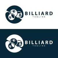 Billiard club logo design vector game badge sport template pool table with ball and stick simple illustration template