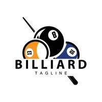 Billiard club logo design vector game badge sport template pool table with ball and stick simple illustration template