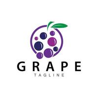 Grape Logo, Garden Vector, Fresh Purple Fruit, Wine Brand Design, Simple Illustration Template vector