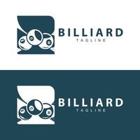 Billiard club logo design vector game badge sport template pool table with ball and stick simple illustration template