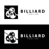 Billiard club logo design vector game badge sport template pool table with ball and stick simple illustration template